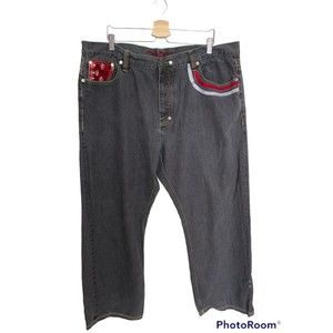 Coogi Mens Classic Straight Jeans Black Embroidered Jester Joker King 44x35